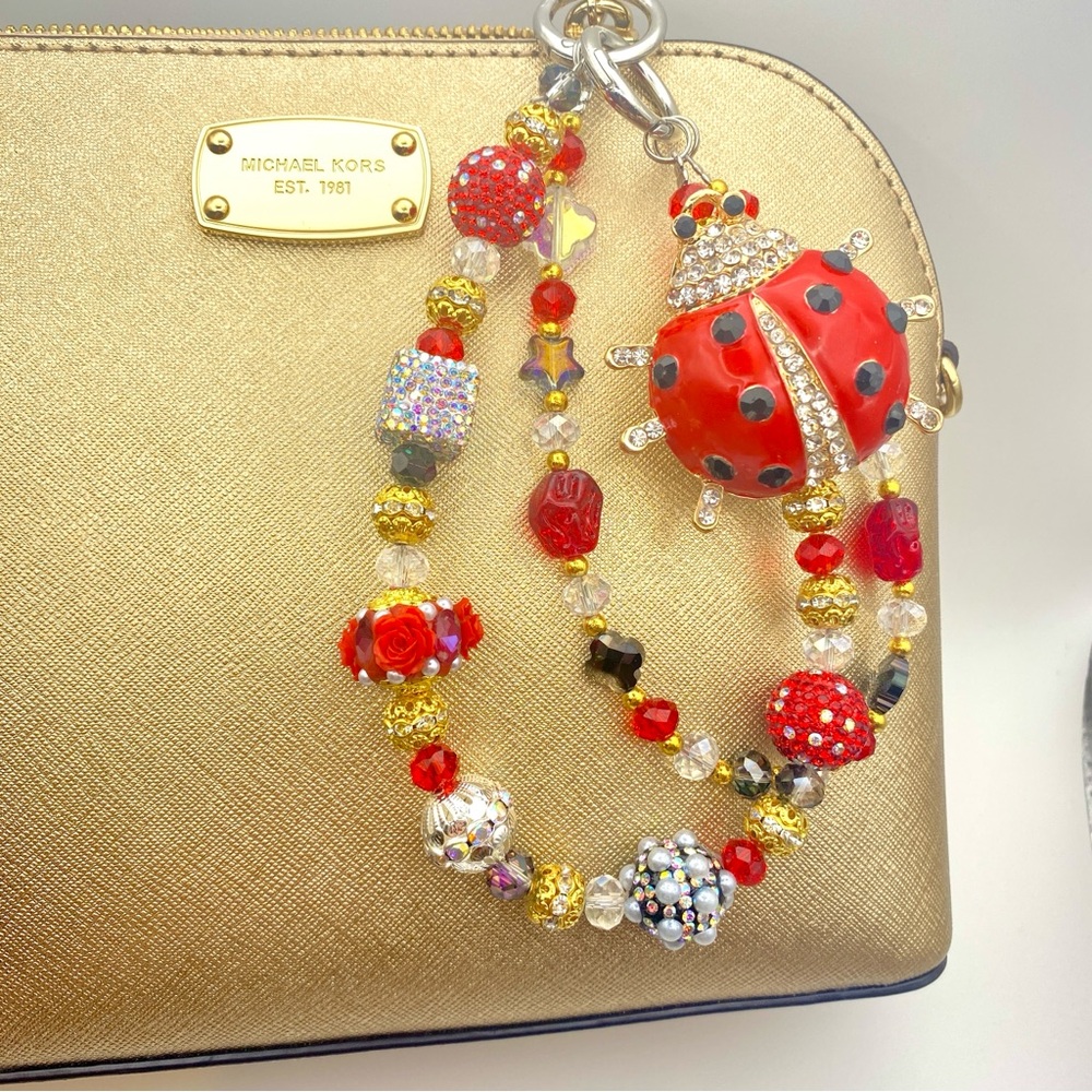 🐞Luxury Bag/Phone Chain Charm/Keychain Rhinestone LADYBUG Bling Crystal Beads
